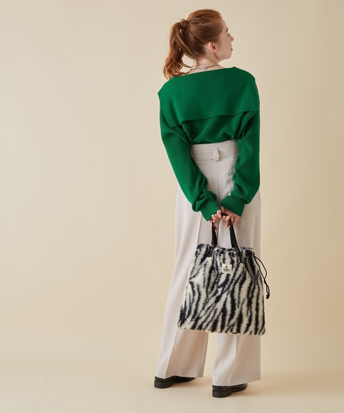 MADEMOISELLE ROPE'（マドモアゼル ロペ）の「<春まで使える>セーラーカラーショートニットプルオーバー（ニット/セーター・レディース・ホワイト/ベージュ/グリーン・38）」の6枚目の写真