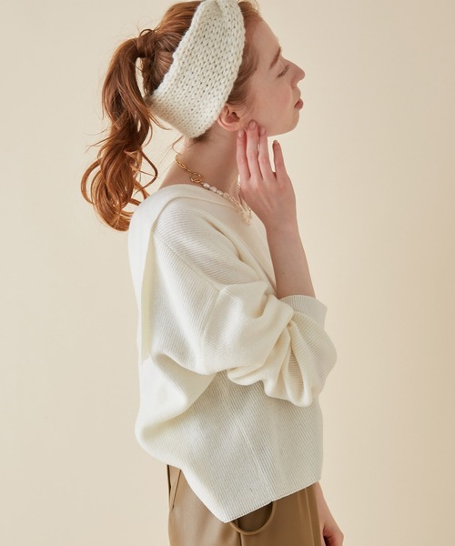 MADEMOISELLE ROPE'（マドモアゼル ロペ）の「<春まで使える>セーラーカラーショートニットプルオーバー（ニット/セーター・レディース・ホワイト/ベージュ/グリーン・38）」の7枚目の写真