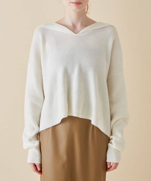 MADEMOISELLE ROPE'（マドモアゼル ロペ）の「<春まで使える>セーラーカラーショートニットプルオーバー（ニット/セーター・レディース・ホワイト/ベージュ/グリーン・38）」の10枚目の写真