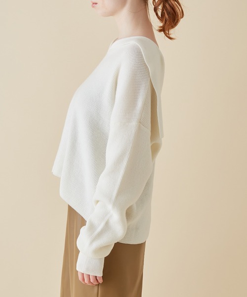 MADEMOISELLE ROPE'（マドモアゼル ロペ）の「<春まで使える>セーラーカラーショートニットプルオーバー（ニット/セーター・レディース・ホワイト/ベージュ/グリーン・38）」の11枚目の写真