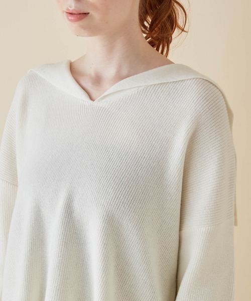 MADEMOISELLE ROPE'（マドモアゼル ロペ）の「<春まで使える>セーラーカラーショートニットプルオーバー（ニット/セーター・レディース・ホワイト/ベージュ/グリーン・38）」の13枚目の写真