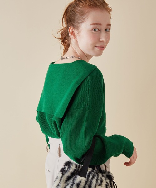 MADEMOISELLE ROPE'（マドモアゼル ロペ）の「<春まで使える>セーラーカラーショートニットプルオーバー（ニット/セーター・レディース・ホワイト/ベージュ/グリーン・38）」の21枚目の写真