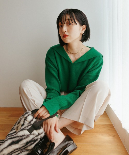 MADEMOISELLE ROPE'（マドモアゼル ロペ）の「<春まで使える>セーラーカラーショートニットプルオーバー（ニット/セーター・レディース・ホワイト/ベージュ/グリーン・38）」の22枚目の写真