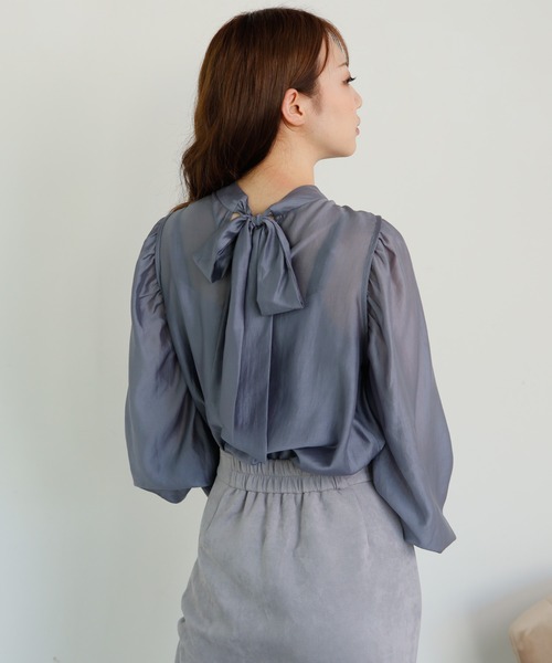 LIPSERVICE（リップサービス）の「2wayリボンシアーブラウス（シャツ/ブラウス・レディース・パープル/ブルー/その他1/グレー系その他/ホワイト・FREE）」の4枚目の写真
