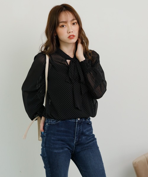 LIPSERVICE（リップサービス）の「2wayリボンシアーブラウス（シャツ/ブラウス・レディース・パープル/ブルー/その他1/グレー系その他/ホワイト・FREE）」の6枚目の写真