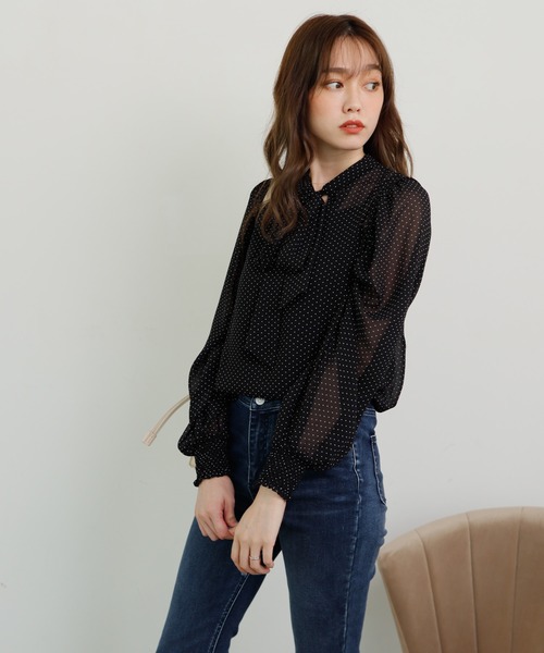 LIPSERVICE（リップサービス）の「2wayリボンシアーブラウス（シャツ/ブラウス・レディース・パープル/ブルー/その他1/グレー系その他/ホワイト・FREE）」の8枚目の写真