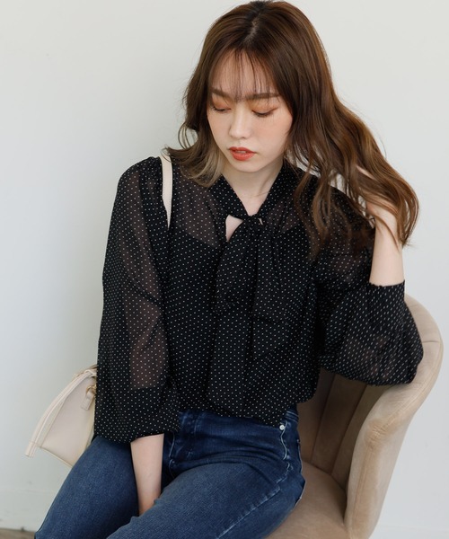 LIPSERVICE（リップサービス）の「2wayリボンシアーブラウス（シャツ/ブラウス・レディース・パープル/ブルー/その他1/グレー系その他/ホワイト・FREE）」の9枚目の写真