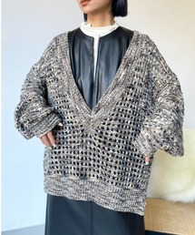 Vネッククロシェニットプルオーバー