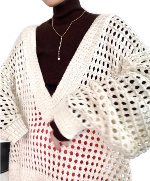 Solace（ソレイス）の「Vネッククロシェニットプルオーバー（ニット/セーター・レディース・ブラック/グレー/アイボリー/レッド・FREE）」の12枚目の写真