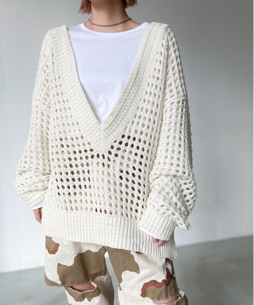 Solace（ソレイス）の「Vネッククロシェニットプルオーバー（ニット/セーター・レディース・ブラック/グレー/アイボリー/レッド・FREE）」の13枚目の写真