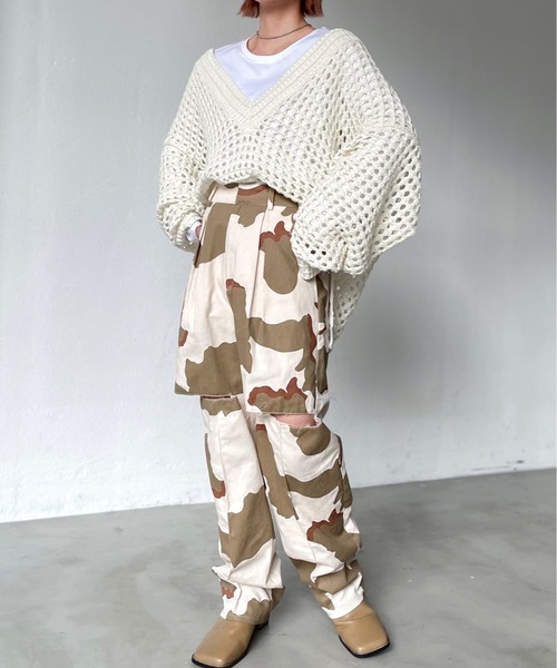 Solace（ソレイス）の「Vネッククロシェニットプルオーバー（ニット/セーター・レディース・ブラック/グレー/アイボリー/レッド・FREE）」の14枚目の写真