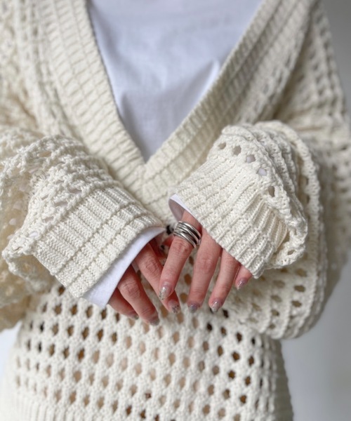 Solace（ソレイス）の「Vネッククロシェニットプルオーバー（ニット/セーター・レディース・ブラック/グレー/アイボリー/レッド・FREE）」の5枚目の写真