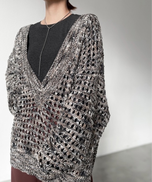 Solace（ソレイス）の「Vネッククロシェニットプルオーバー（ニット/セーター・レディース・ブラック/グレー/アイボリー/レッド・FREE）」の8枚目の写真