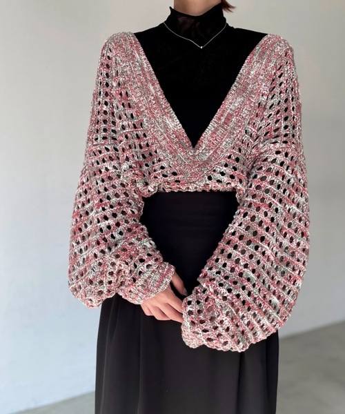 Solace（ソレイス）の「Vネッククロシェニットプルオーバー（ニット/セーター・レディース・ブラック/グレー/アイボリー/レッド・FREE）」の19枚目の写真