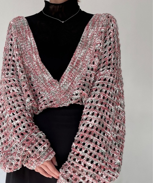 Solace（ソレイス）の「Vネッククロシェニットプルオーバー（ニット/セーター・レディース・ブラック/グレー/アイボリー/レッド・FREE）」の18枚目の写真