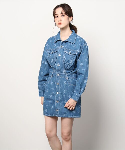 A BATHING APE(アベイシングエイプ)の「SHARK PATTERN DENIM ONEPIECE L(ワンピース・レディース・インディゴブルー・SMALL/X-SMALL)」の8枚目の写真