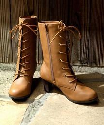 KIMONOMACHI（キモノマチ）の「レディース ブーツ 袴用 レースアップブーツ「ライトブラウン（カフェラテ）/アイボリー」S/M/L/LL/3L 卒業式の袴ブーツ　成人式 振袖（ブーツ）」