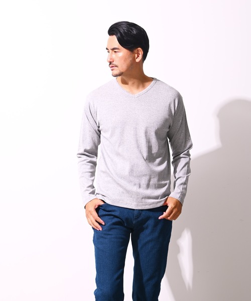 Blue Standard (ブルースタンダード)の「【BLUE STANDARD/ブルースタンダード】コットン100% フライスVネックロンT(Tシャツ/カットソー・メンズ・ホワイト/ブラック/ネイビー/杢グレー・LARGE/X-LARGE/MEDIUM)」の3枚目の写真