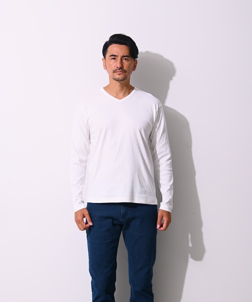 Blue Standard (ブルースタンダード)の「【BLUE STANDARD/ブルースタンダード】コットン100% フライスVネックロンT(Tシャツ/カットソー・メンズ・ホワイト/ブラック/ネイビー/杢グレー・LARGE/X-LARGE/MEDIUM)」の9枚目の写真