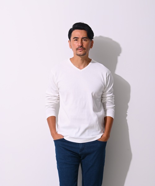 Blue Standard (ブルースタンダード)の「【BLUE STANDARD/ブルースタンダード】コットン100% フライスVネックロンT(Tシャツ/カットソー・メンズ・ホワイト/ブラック/ネイビー/杢グレー・LARGE/X-LARGE/MEDIUM)」の12枚目の写真