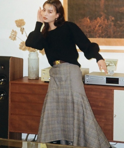 REDYAZEL（レディアゼル）の「ブロッキングチェックフレアスカート（スカート・レディース・ブラウン/グリーン/グレー・MEDIUM/SMALL）」の2枚目の写真