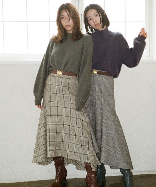 REDYAZEL（レディアゼル）の「ブロッキングチェックフレアスカート（スカート・レディース・ブラウン/グリーン/グレー・MEDIUM/SMALL）」の6枚目の写真