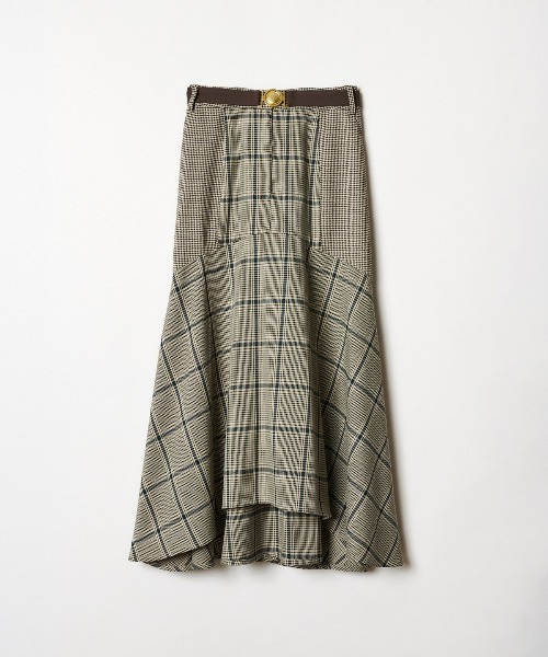 REDYAZEL（レディアゼル）の「ブロッキングチェックフレアスカート（スカート・レディース・ブラウン/グリーン/グレー・MEDIUM/SMALL）」の10枚目の写真
