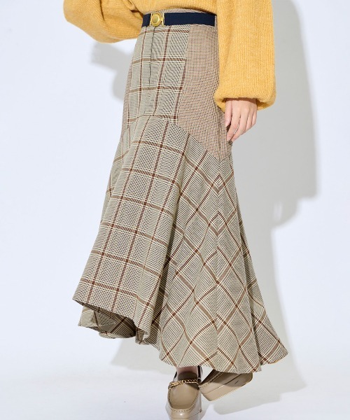 REDYAZEL（レディアゼル）の「ブロッキングチェックフレアスカート（スカート・レディース・ブラウン/グリーン/グレー・MEDIUM/SMALL）」の18枚目の写真