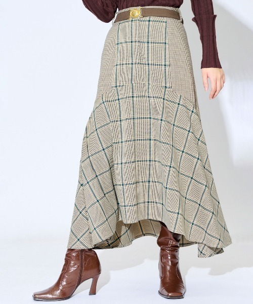 REDYAZEL（レディアゼル）の「ブロッキングチェックフレアスカート（スカート・レディース・ブラウン/グリーン/グレー・MEDIUM/SMALL）」の11枚目の写真