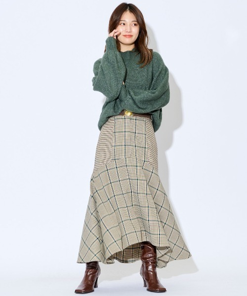 REDYAZEL（レディアゼル）の「ブロッキングチェックフレアスカート（スカート・レディース・ブラウン/グリーン/グレー・MEDIUM/SMALL）」の13枚目の写真