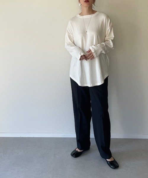 y/m by misato（イムバイミサト）の「コットンガーゼ接結ロンT（Tシャツ/カットソー・レディース・ブラック/オフホワイト・FREE）」の9枚目の写真