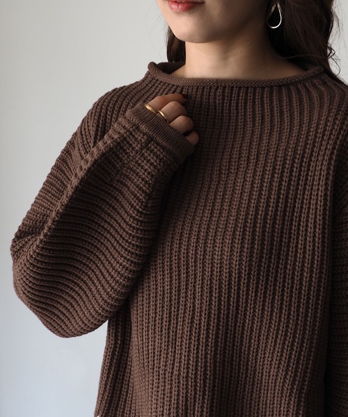 Riberry(リベリー)の「配色ステッチ入りショートニット(ニット/セーター・レディース・ベージュ/ブラウン/オフホワイト・MEDIUM)」の12枚目の写真