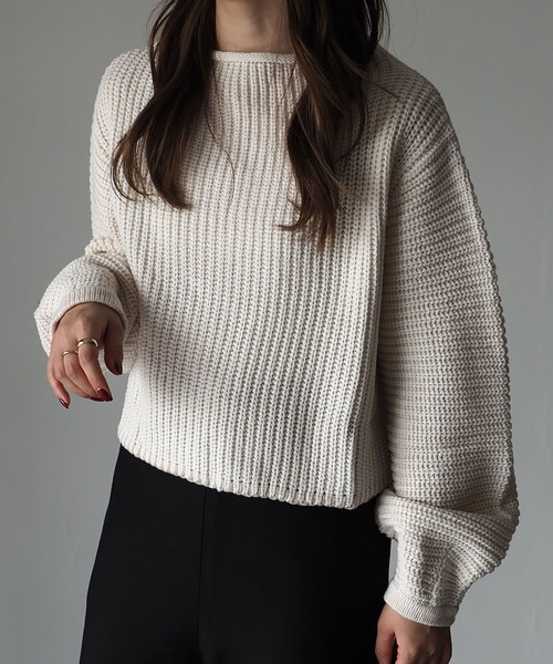 Riberry(リベリー)の「配色ステッチ入りショートニット(ニット/セーター・レディース・ベージュ/ブラウン/オフホワイト・MEDIUM)」の19枚目の写真