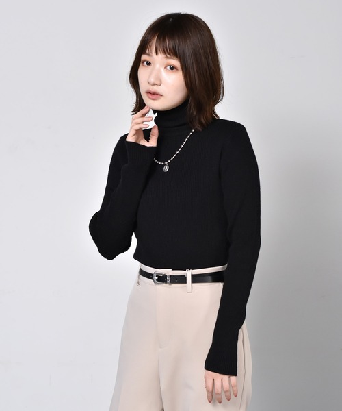 RETRO GIRL(レトロガール)の「リブタートルニット(ニット/セーター・レディース・ライトグレー/ブラック/オフホワイト/グリーン/マスタード・FREE)」の3枚目の写真