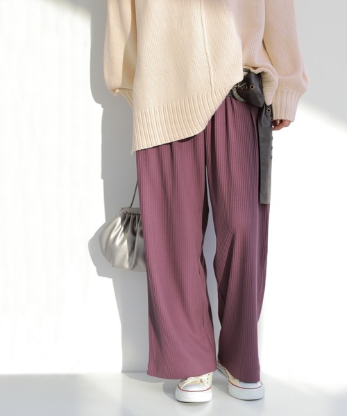 osharewalker（オシャレウォーカー）の「『裏起毛ワイドリブパンツ』（その他パンツ・レディース・モカ/ピンク/ブラック/グリーン・2/1）」の4枚目の写真