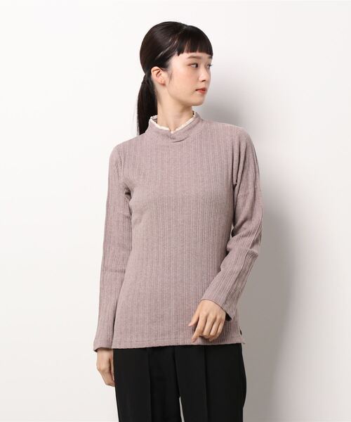 Samansa Mos2（サマンサ モスモス）の「パターンメッシュレース付スタンドネックカットソー（Tシャツ/カットソー・レディース・オフホワイト/ベージュ/モカ/チャコール・ﾌﾘ-）」の4枚目の写真