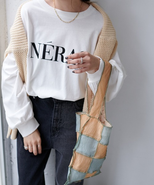 DISCOAT（ディスコート）の「NERACプリントロングTシャツ（Tシャツ/カットソー・レディース・オフホワイト/ブラック/ライトグレー・FREE）」の10枚目の写真