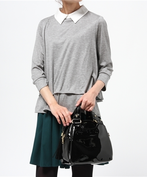 OUTLET（アウトレット）の「【Chez toi】エナメル2WAYショルダー（ショルダーバッグ・レディース・ピンク/ベージュ/ブラック・FREE）」の13枚目の写真