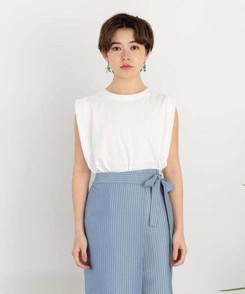 CITEN（シテン）の「＜CITEN（シテン）＞タックノースリーブ カットトップ -吸水速乾-（Tシャツ/カットソー・レディース・ホワイト/ブラック/オレンジ/マスタード/ライム/ライトブルー・FREE）」の7枚目の写真