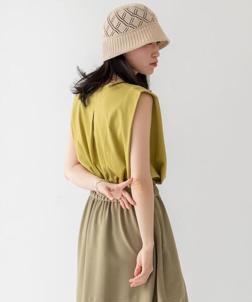 CITEN（シテン）の「＜CITEN（シテン）＞タックノースリーブ カットトップ -吸水速乾-（Tシャツ/カットソー・レディース・ホワイト/ブラック/オレンジ/マスタード/ライム/ライトブルー・FREE）」の14枚目の写真