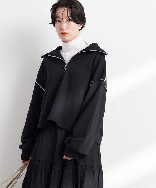 earth music&ecology（アースミュージックアンドエコロジー）の「ハーフZIPスウェット*（Tシャツ/カットソー・レディース・ブラック/ホワイト/グレー・FREE）」の2枚目の写真