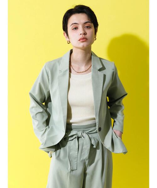 koe(コエ)の「【ツイルセットアップ】ツイルロングジャケット*(テーラードジャケット・レディース・ブラック/ベージュ/ミント・M)」の6枚目の写真