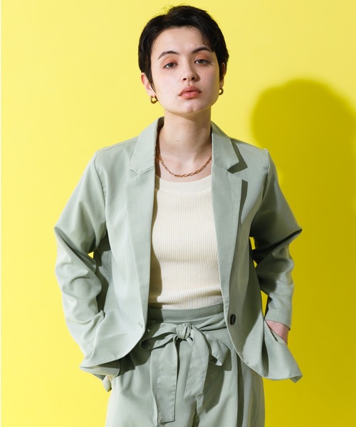 koe(コエ)の「【ツイルセットアップ】ツイルロングジャケット*(テーラードジャケット・レディース・ブラック/ベージュ/ミント・M)」の3枚目の写真