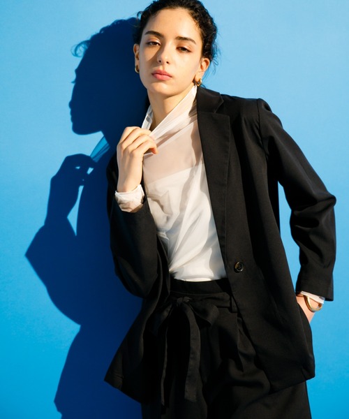 koe(コエ)の「【ツイルセットアップ】ツイルロングジャケット*(テーラードジャケット・レディース・ブラック/ベージュ/ミント・M)」の2枚目の写真