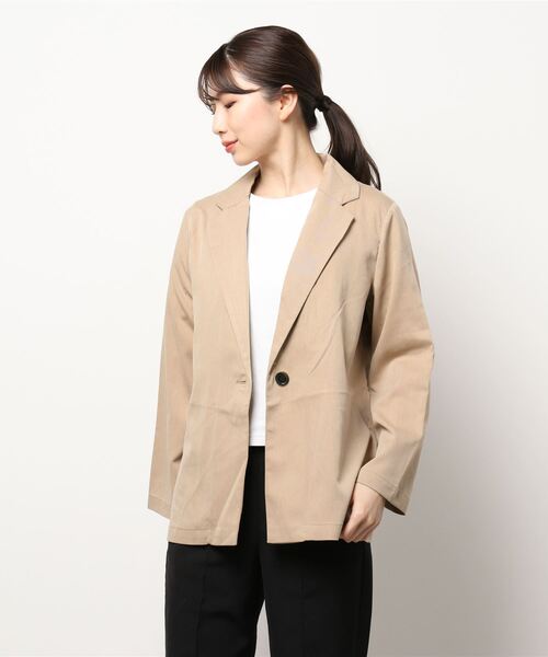 koe(コエ)の「【ツイルセットアップ】ツイルロングジャケット*(テーラードジャケット・レディース・ブラック/ベージュ/ミント・M)」の9枚目の写真