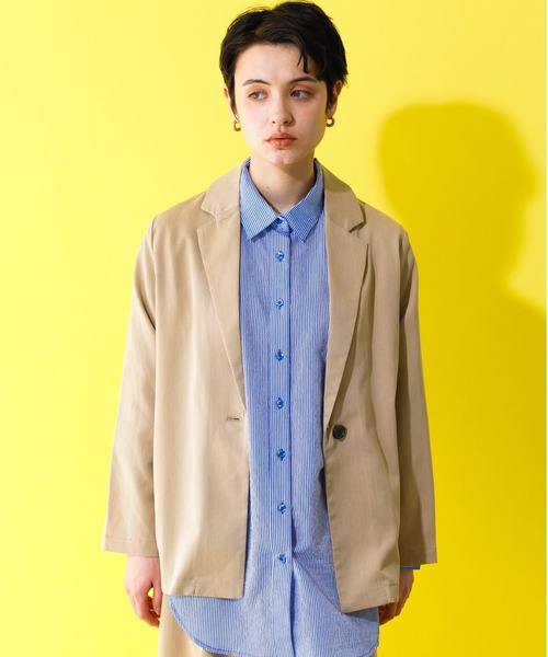 koe(コエ)の「【ツイルセットアップ】ツイルロングジャケット*(テーラードジャケット・レディース・ブラック/ベージュ/ミント・M)」の7枚目の写真