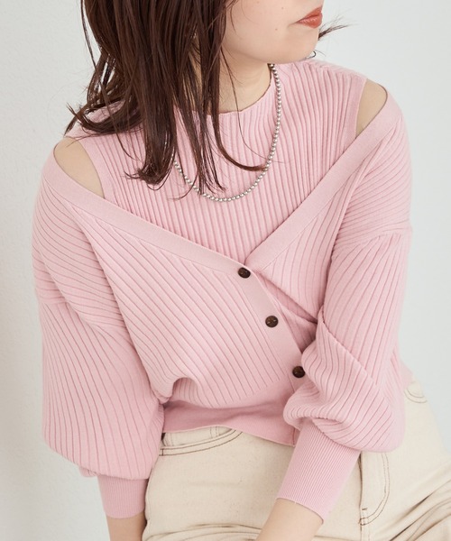 natural couture(ナチュラルクチュール)の「WEB限定/着まわし抜群の2ピースセット。リブニットアンサンブル(アンサンブル)」|ピンク