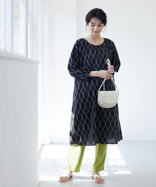 セール 8分袖クロス柄刺繍ワンピース ワンピース Craft Standard Boutique クラフトスタンダードブティック のファッション通販 Zozotown