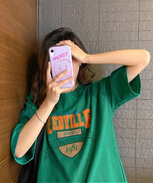 BASQUE magenta（バスクマゼンタ）の「REDVILLE LOGO CREW NECK T-SHIRTS /ビッグシルエット カレッジロゴ 半袖Tシャツ（Tシャツ/カットソー・レディース・ホワイト/グリーン/ブラック・FREE）」の20枚目の写真