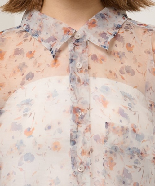 Lui's(ルイス)の「フラワープリントオーガンジーシャツ(シャツ/ブラウス・レディース・ホワイト/ブラック・FREE)」の4枚目の写真